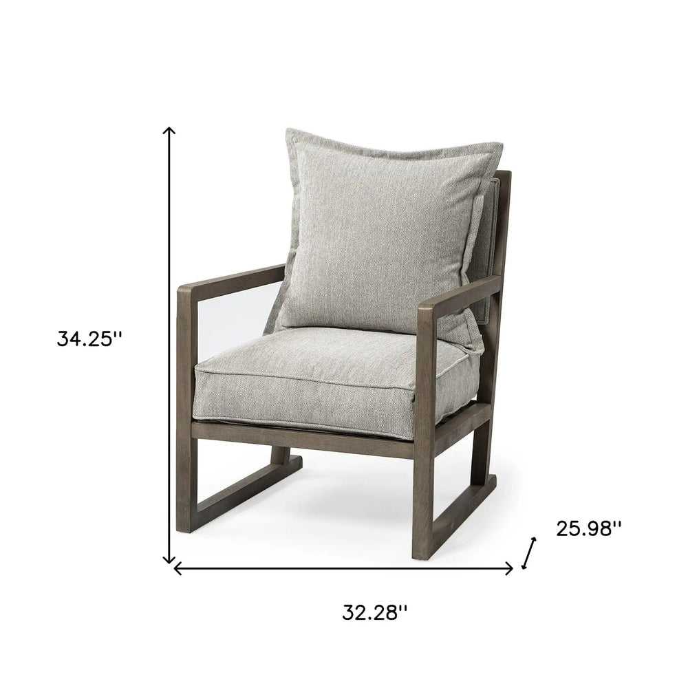 32" Ash Gray And Brown Fabric Arm Chair - Homeroots