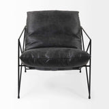 Black Faux Leather Contemporary Metal Chair - Homeroots - Flyclothing LLC