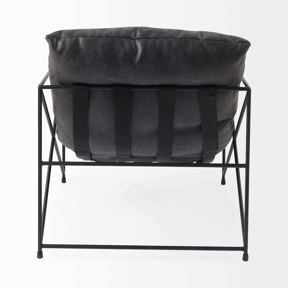 Black Faux Leather Contemporary Metal Chair - Homeroots - Flyclothing LLC