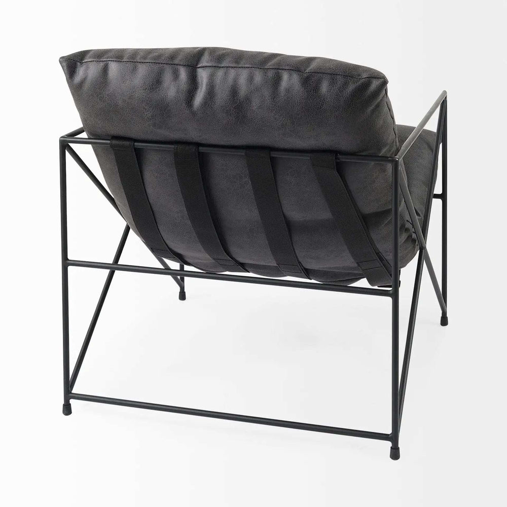 Black Faux Leather Contemporary Metal Chair - Homeroots - Flyclothing LLC