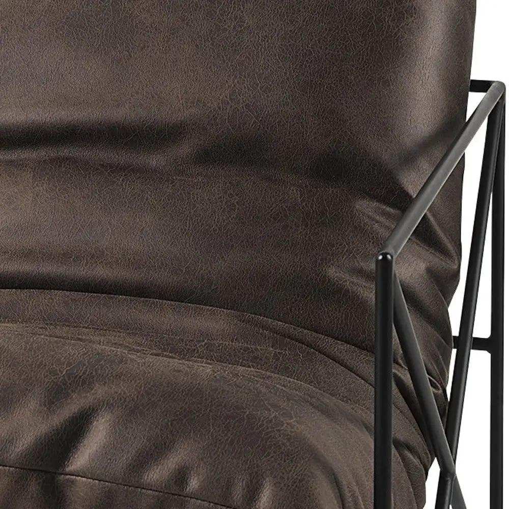 Dark Brown Faux Leather Contemporary Metal Chair - Homeroots - Flyclothing LLC