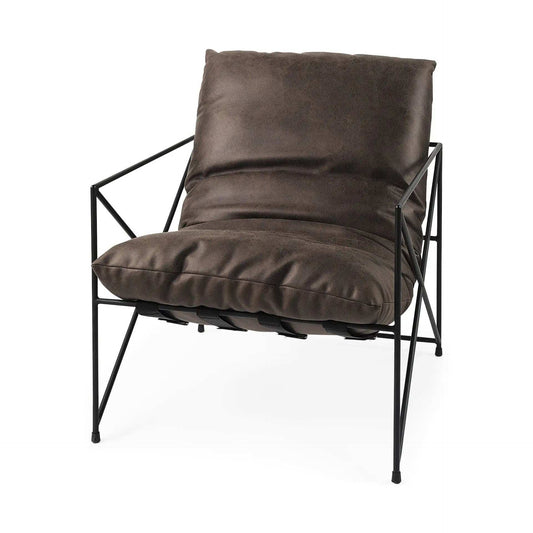 Dark Brown Faux Leather Contemporary Metal Chair - Homeroots - Flyclothing LLC