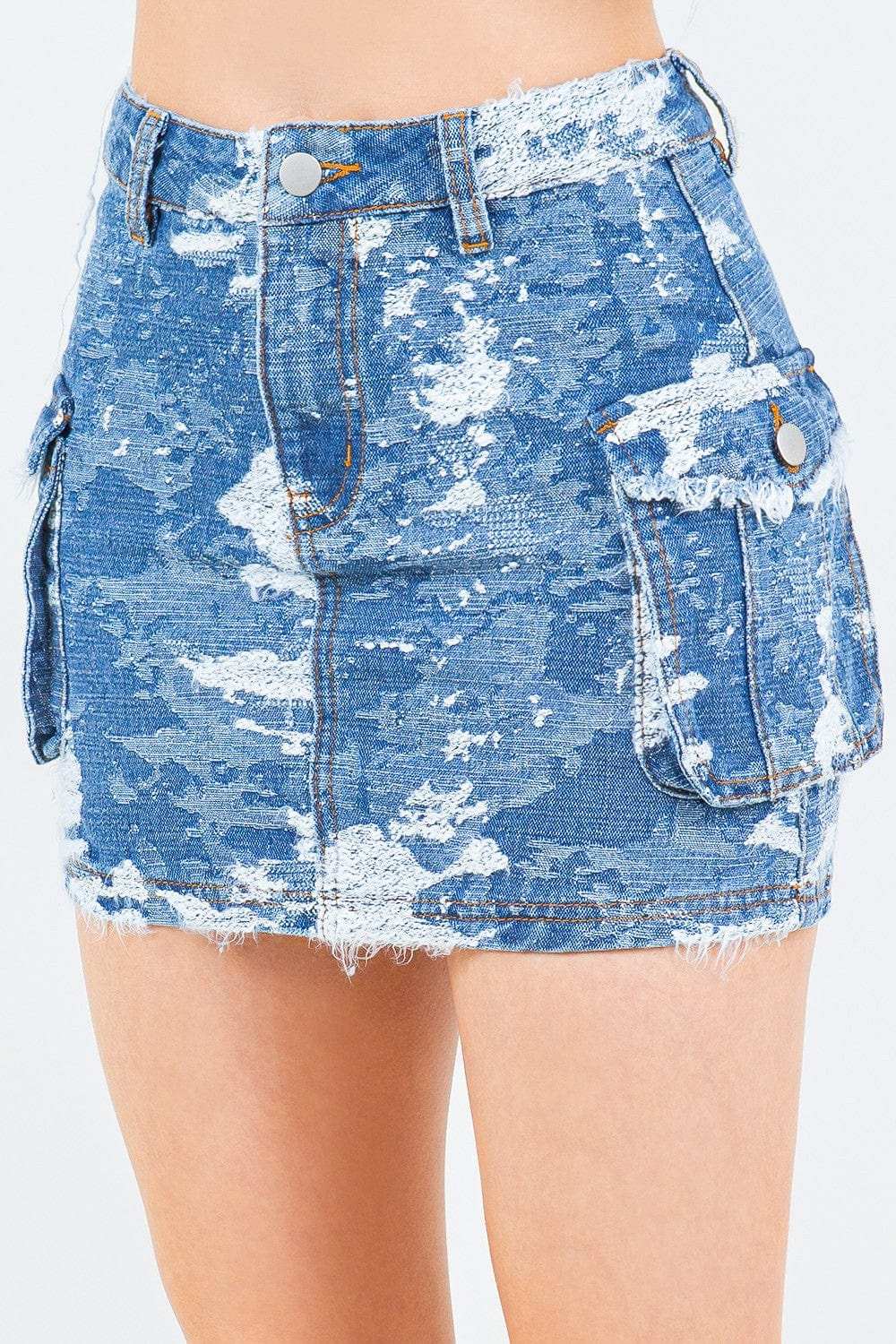 American Bazi Jacquard Trim Cargo Mini Denim Skirt - Trendsi - Flyclothing LLC
