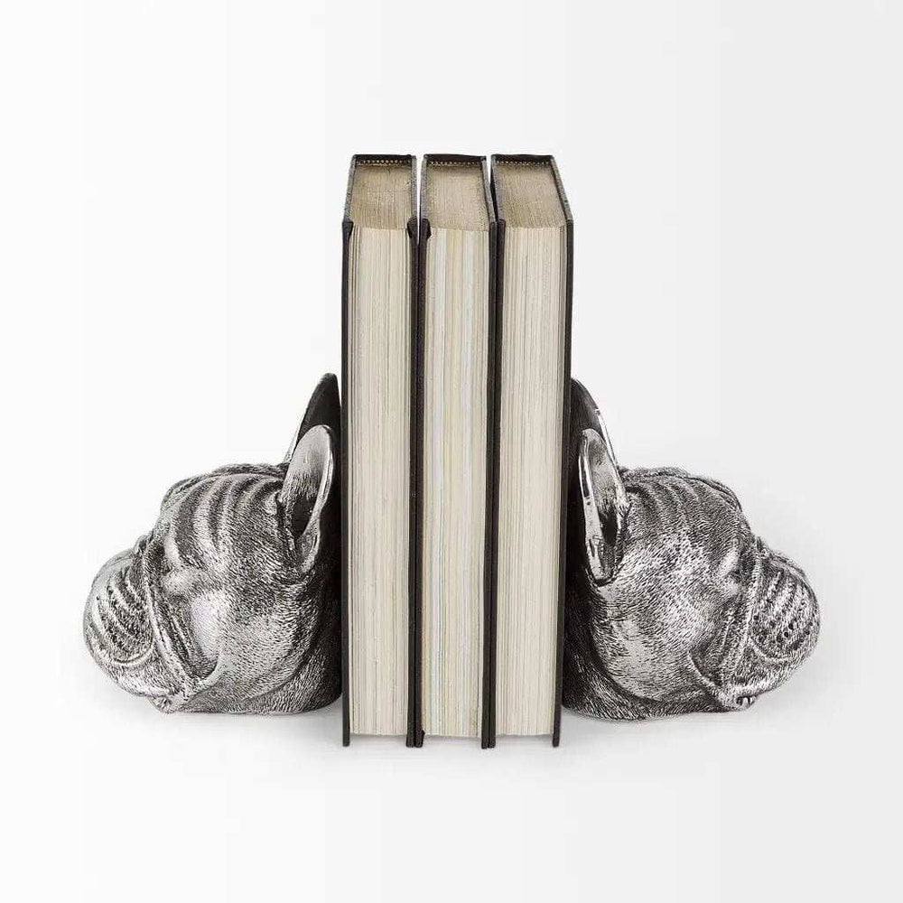 Antiqued Silver Pug Shaped Bookends - Homeroots - Flyclothing LLC