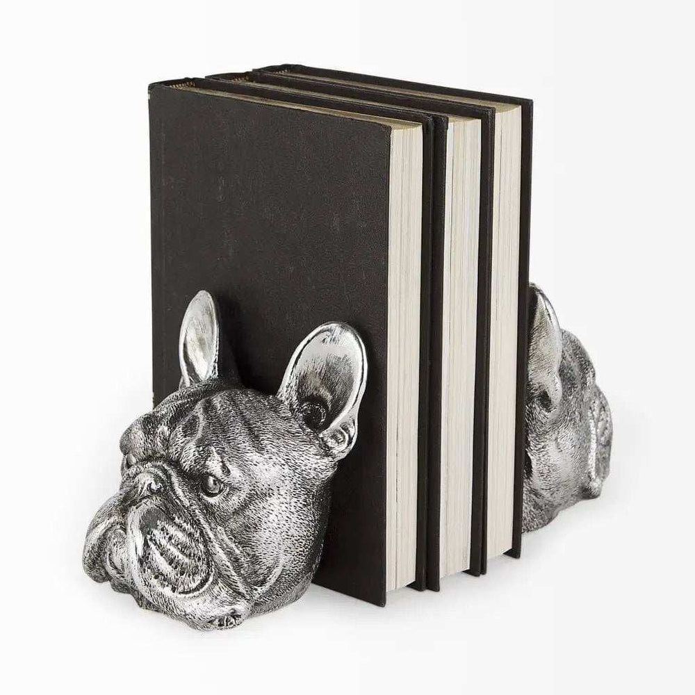 Antiqued Silver Pug Shaped Bookends - Homeroots - Flyclothing LLC