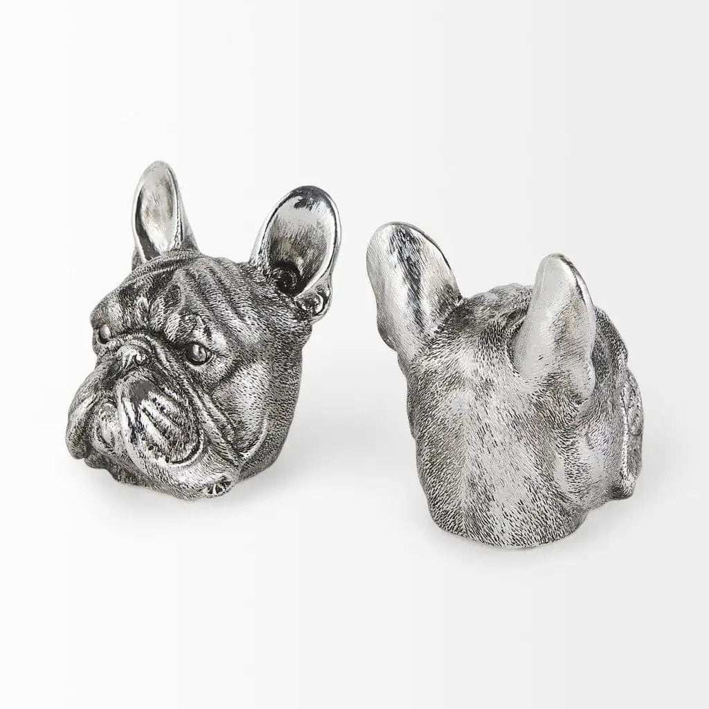 Antiqued Silver Pug Shaped Bookends - Homeroots - Flyclothing LLC