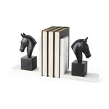 Black Stallion On White Marble Bookends - Homeroots - Flyclothing LLC