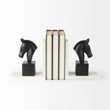 Black Stallion On White Marble Bookends - Homeroots - Flyclothing LLC