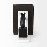 Black Stallion On White Marble Bookends - Homeroots - Flyclothing LLC