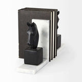 Black Stallion On White Marble Bookends - Homeroots - Flyclothing LLC