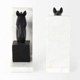 Black Stallion On White Marble Bookends - Homeroots - Flyclothing LLC