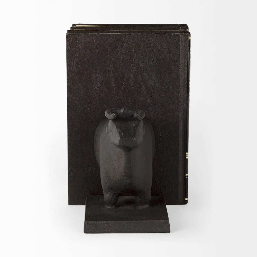 Black Cast Aluminum Bull Bookends - Homeroots - Flyclothing LLC