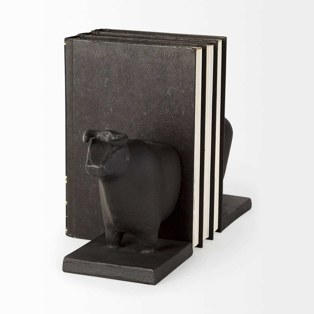 Black Cast Aluminum Bull Bookends - Homeroots - Flyclothing LLC