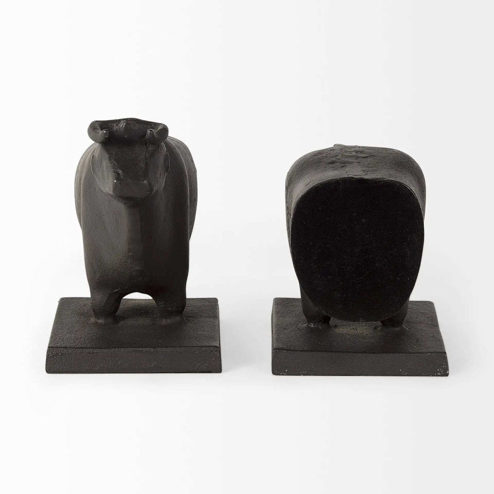 Black Cast Aluminum Bull Bookends - Homeroots - Flyclothing LLC