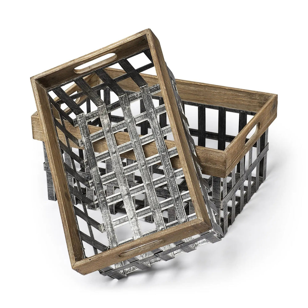 Set of Two 19" Gray Metal Basket - Homeroots - Flyclothing LLC