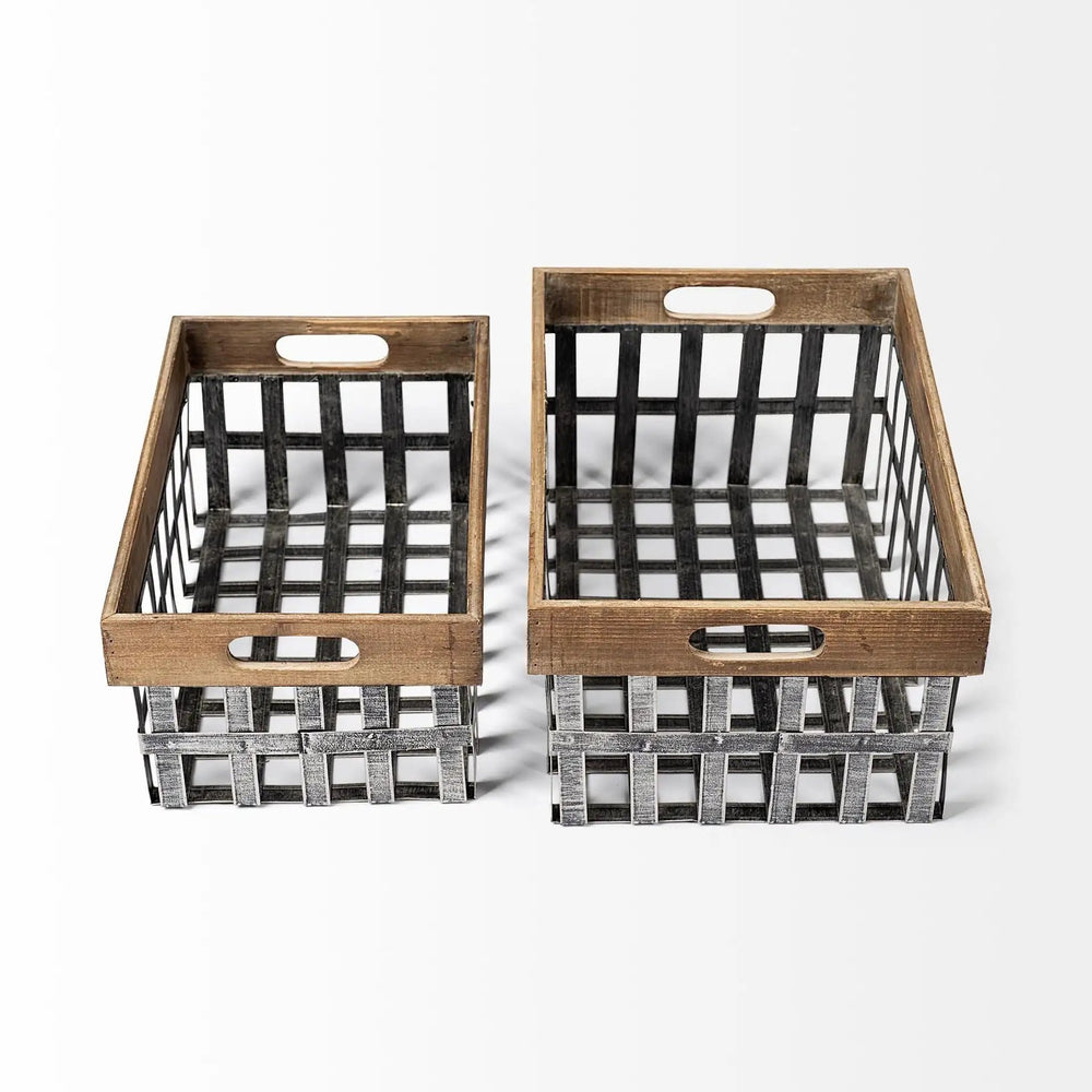 Set of Two 19" Gray Metal Basket - Homeroots - Flyclothing LLC