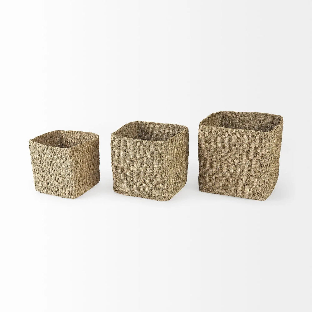 Set of Three 16" Brown Square Wicker Basket - Homeroots - Flyclothing LLC