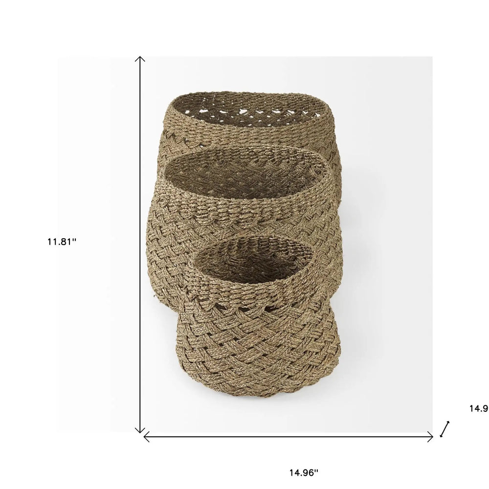 Set of Three 15" Brown Wicker Desk Organizer - Homeroots - Flyclothing LLC