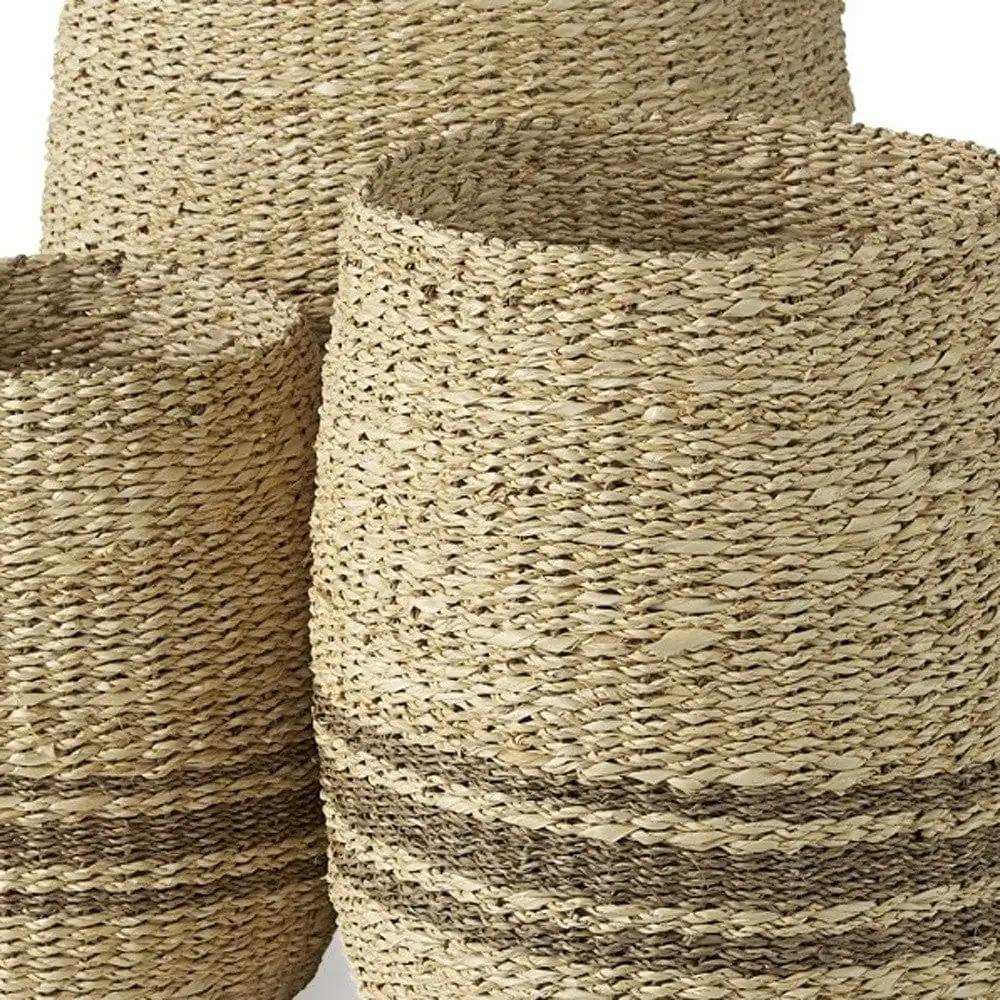 Set Of Three Detailed Wicker Storage Baskets - Homeroots - Flyclothing LLC