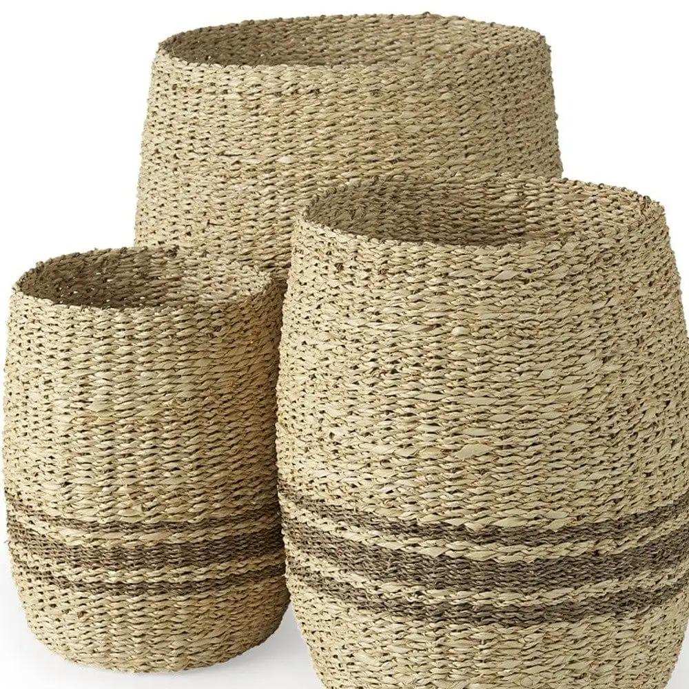 Set Of Three Detailed Wicker Storage Baskets - Homeroots - Flyclothing LLC