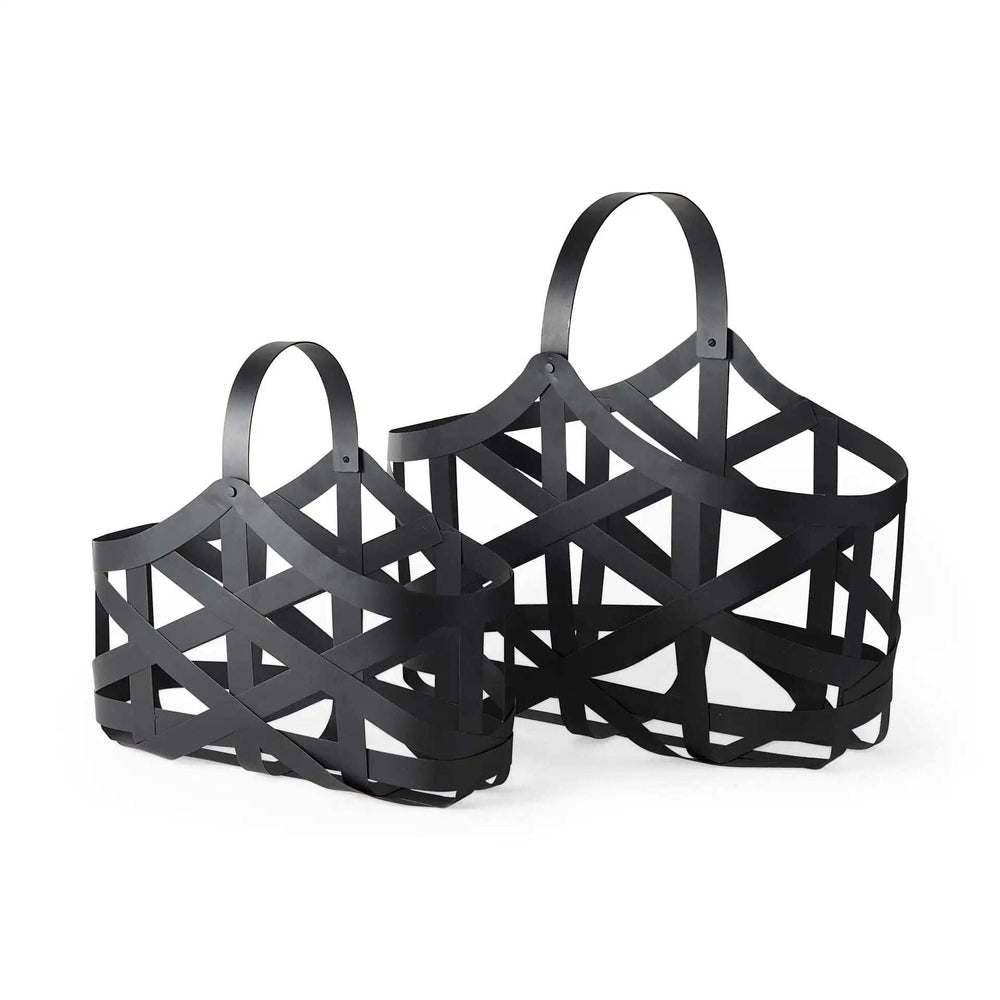 Set Of Two Black Geometric Metal Baskets - Homeroots - Flyclothing LLC