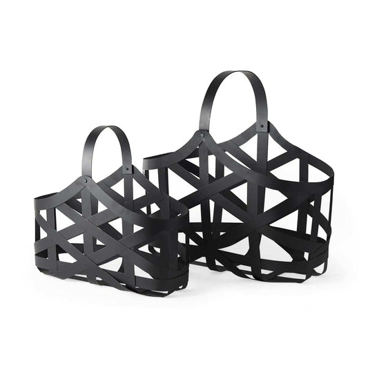 Set Of Two Black Geometric Metal Baskets - Homeroots - Flyclothing LLC