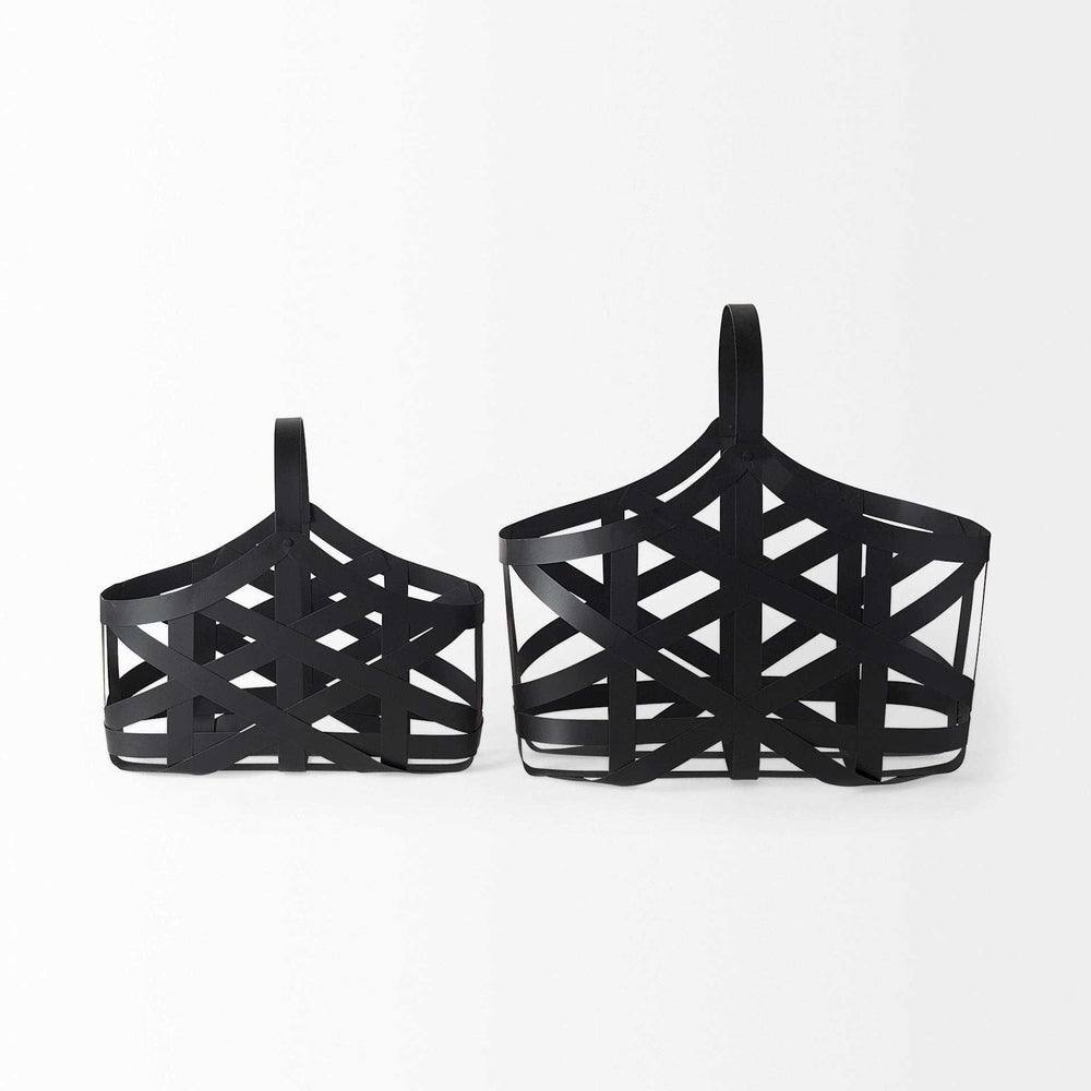 Set Of Two Black Geometric Metal Baskets - Homeroots - Flyclothing LLC