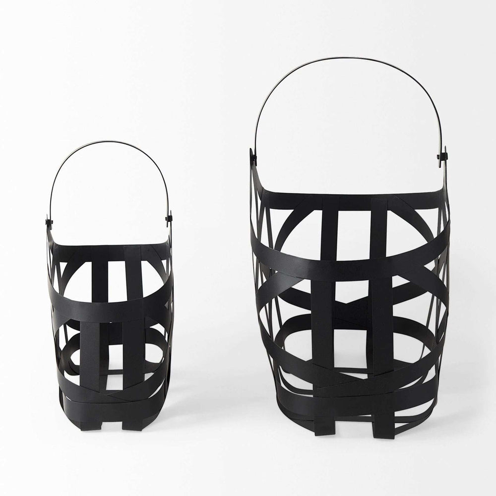 Set Of Two Black Geometric Metal Baskets - Homeroots - Flyclothing LLC