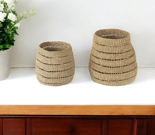 Set of Two 18" Brown Wicker Basket - Homeroots