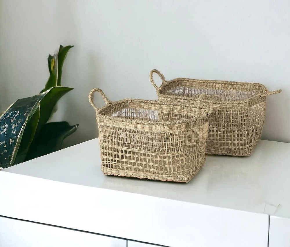 Set of Two 15" Natural Wicker Basket - Homeroots - Flyclothing LLC