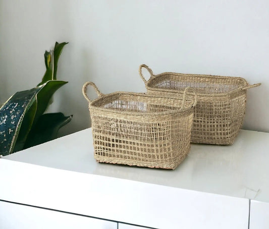 Set of Two 15" Natural Wicker Basket - Homeroots