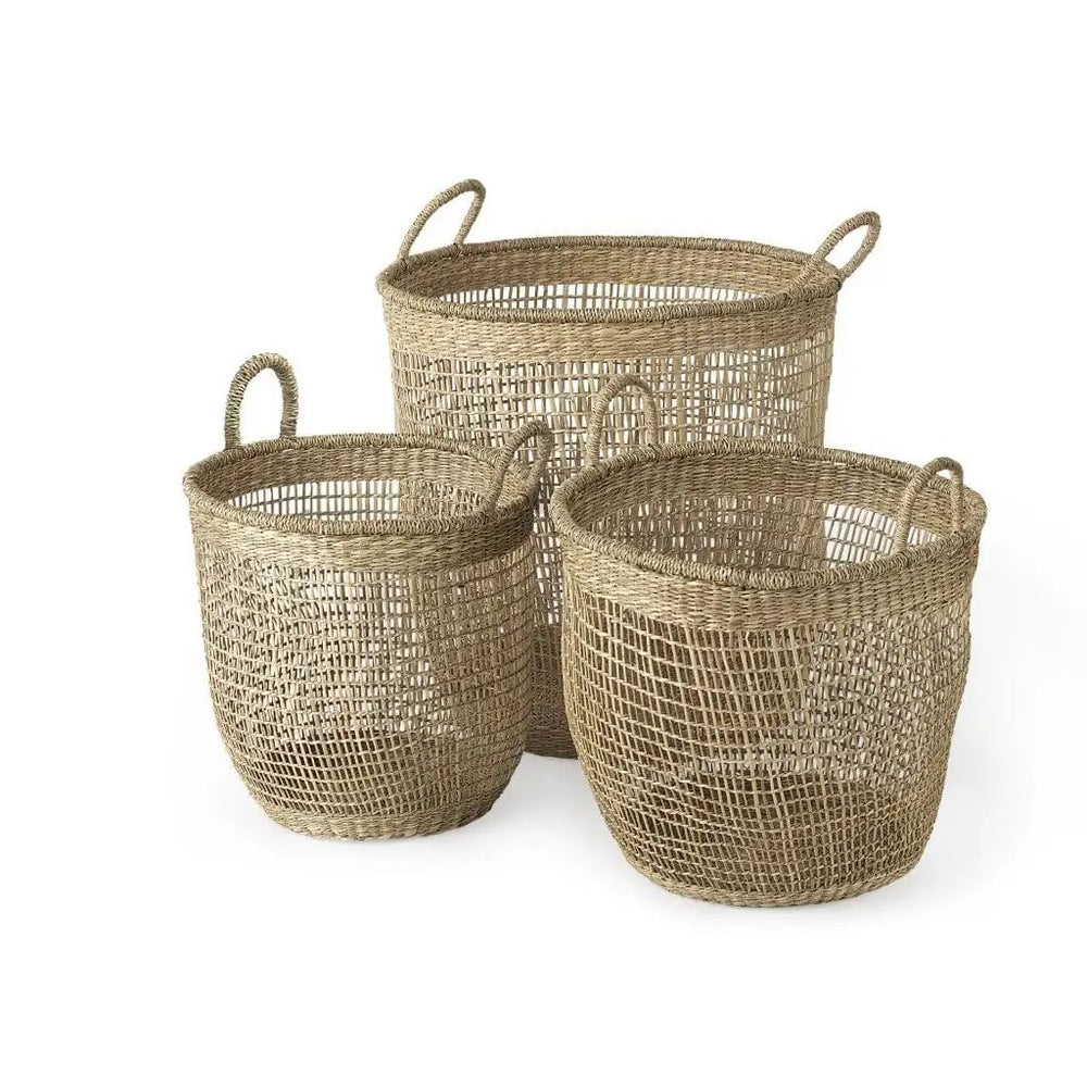 Set of Three 20" Natural Wicker Basket - Homeroots - Flyclothing LLC