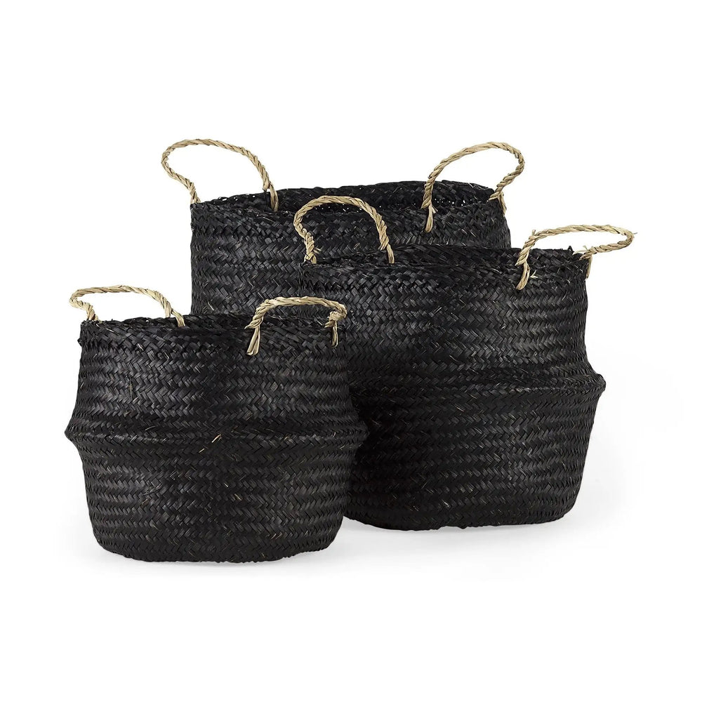 Set Of Three 10" Black Wicker Storage Baskets - Homeroots - Flyclothing LLC