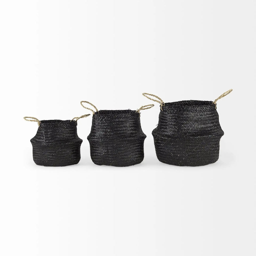 Set Of Three 10" Black Wicker Storage Baskets - Homeroots - Flyclothing LLC