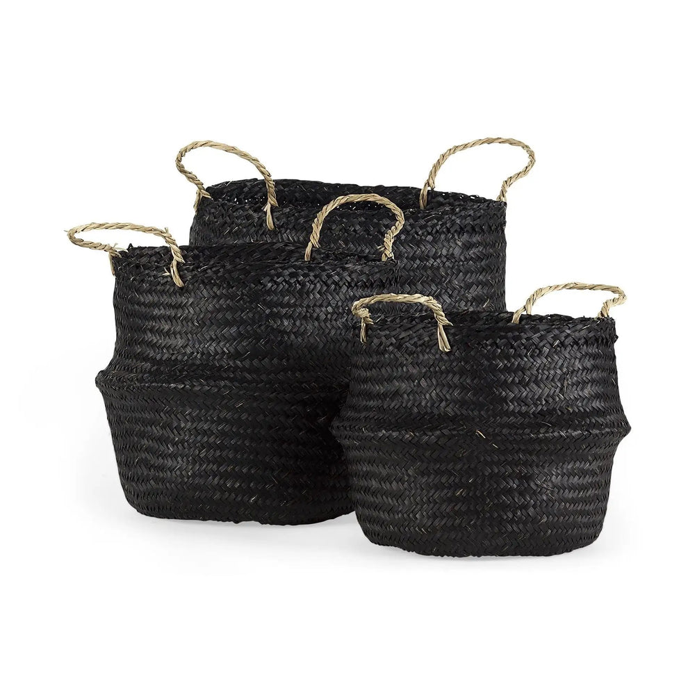 Set Of Three 10" Black Wicker Storage Baskets - Homeroots - Flyclothing LLC