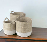 Set Of Three Beige And White Storage Baskets - Homeroots - Flyclothing LLC