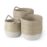 Set Of Three Beige And White Storage Baskets - Homeroots - Flyclothing LLC