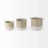 Set Of Three Beige And White Storage Baskets - Homeroots - Flyclothing LLC
