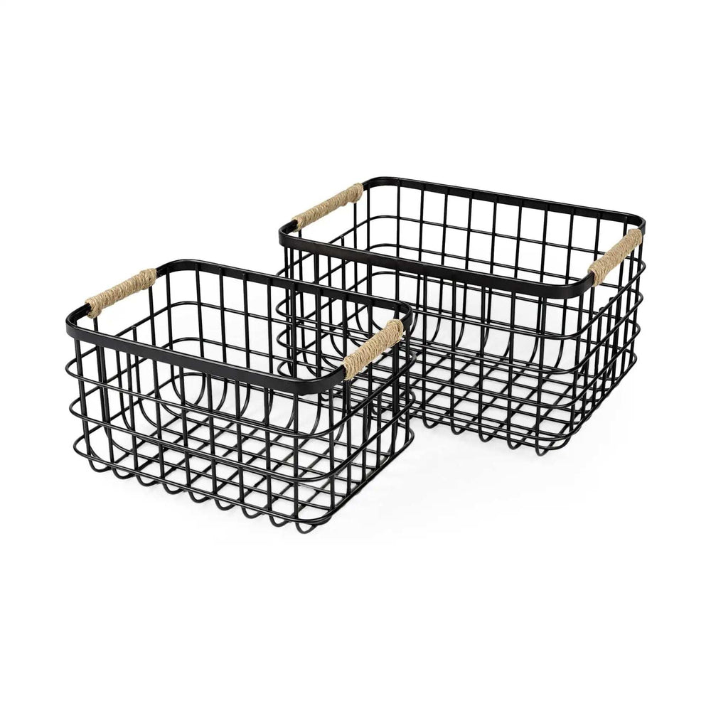 Set Of Two Black Metal Baskets - Homeroots - Flyclothing LLC