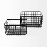 Set Of Two Black Metal Baskets - Homeroots - Flyclothing LLC
