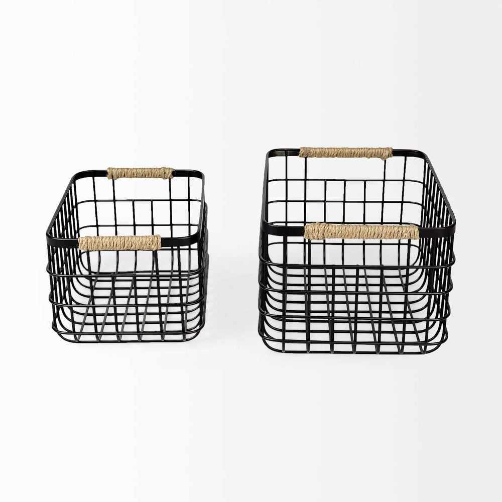 Set Of Two Black Metal Baskets - Homeroots - Flyclothing LLC