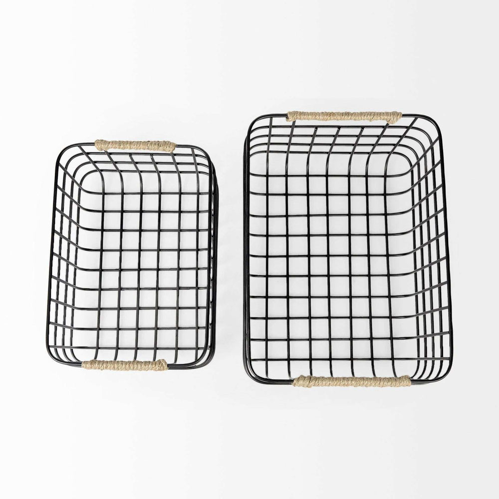 Set Of Two Black Metal Baskets - Homeroots - Flyclothing LLC