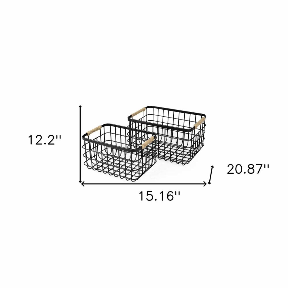 Set Of Two Black Metal Baskets - Homeroots - Flyclothing LLC
