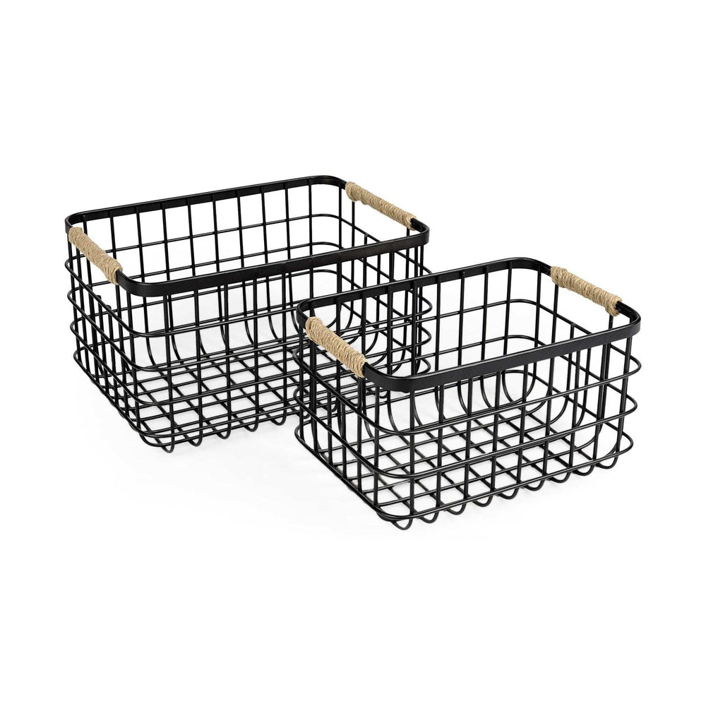 Set Of Two Black Metal Baskets - Homeroots - Flyclothing LLC