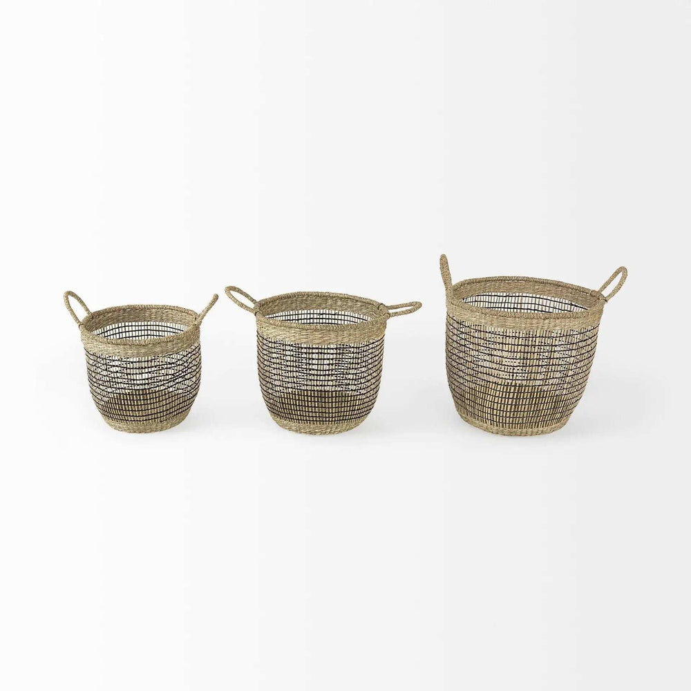 Set Of Three Light Brown Storage Baskets - Homeroots - Flyclothing LLC