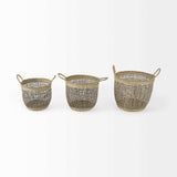 Set Of Three Light Brown Storage Baskets - Homeroots - Flyclothing LLC