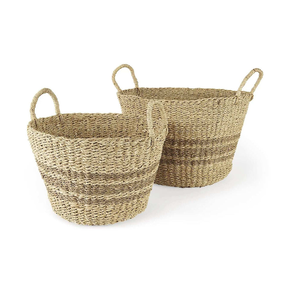 Set Of Two Detailed Wicker Storage Baskets - Homeroots - Flyclothing LLC