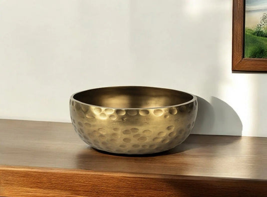 11" Antiqued Brass Hammered Artisan Round Centerpiece Bowl - Homeroots