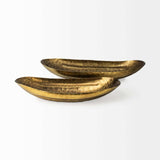 Set Of Two Gold Boat Shaped Hammered Bowls - Homeroots - Flyclothing LLC