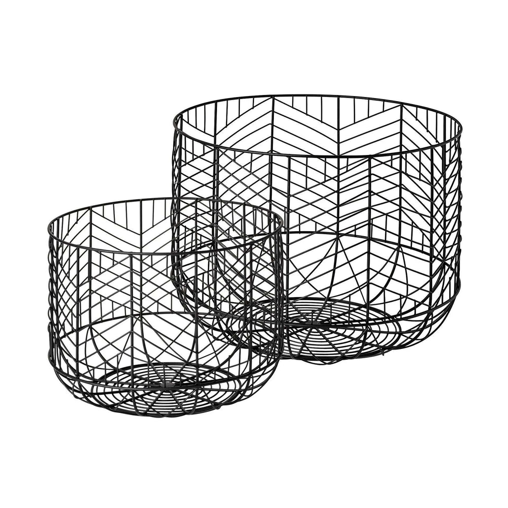 Set Of Two Black Metal Wire Chevron Bowls - Homeroots - Flyclothing LLC